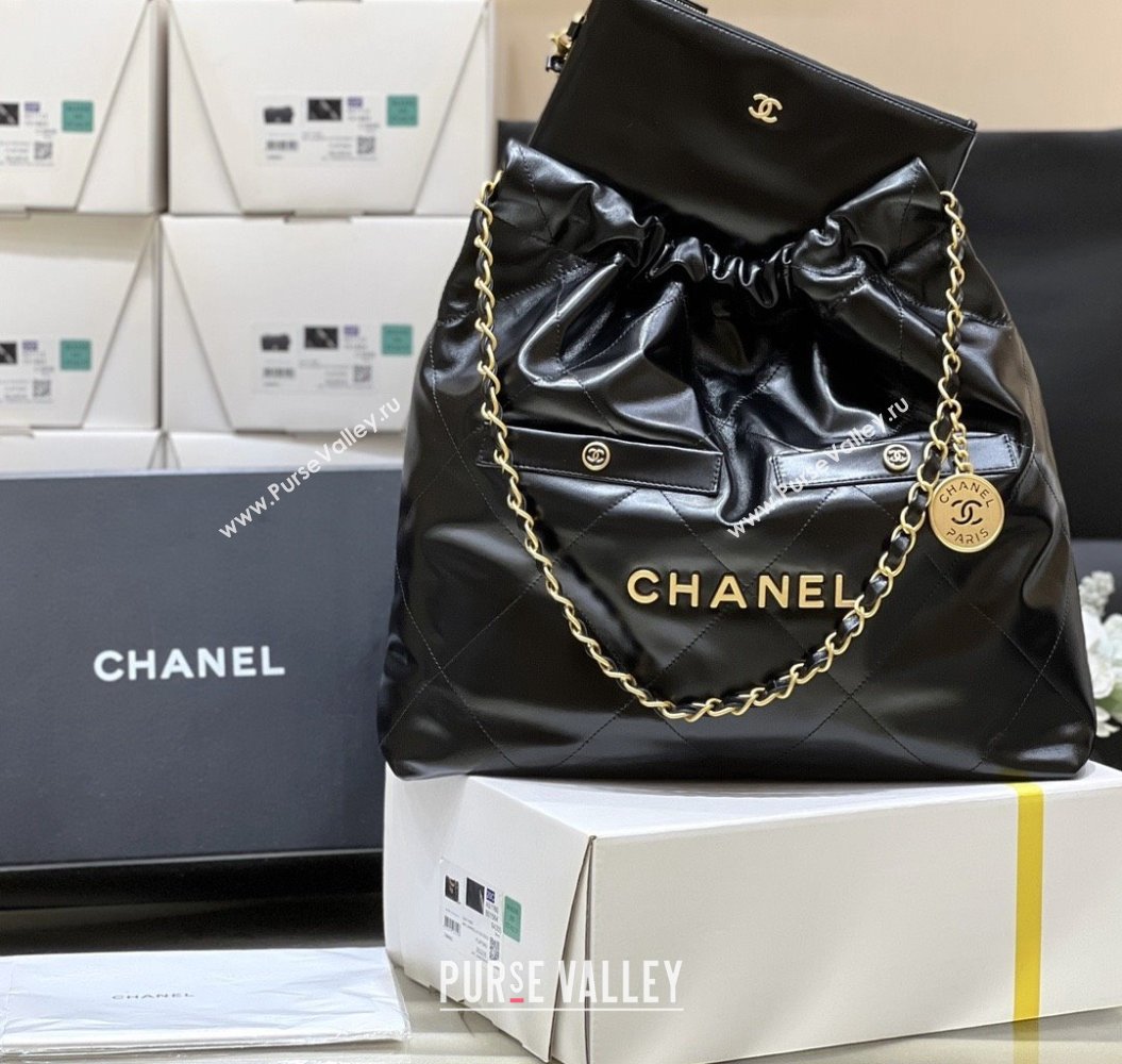 Chanel 22 Bag with Pockets in Shiny Calfskin AS3261 Black 2025 Top Quality (SHUNY-25081814)