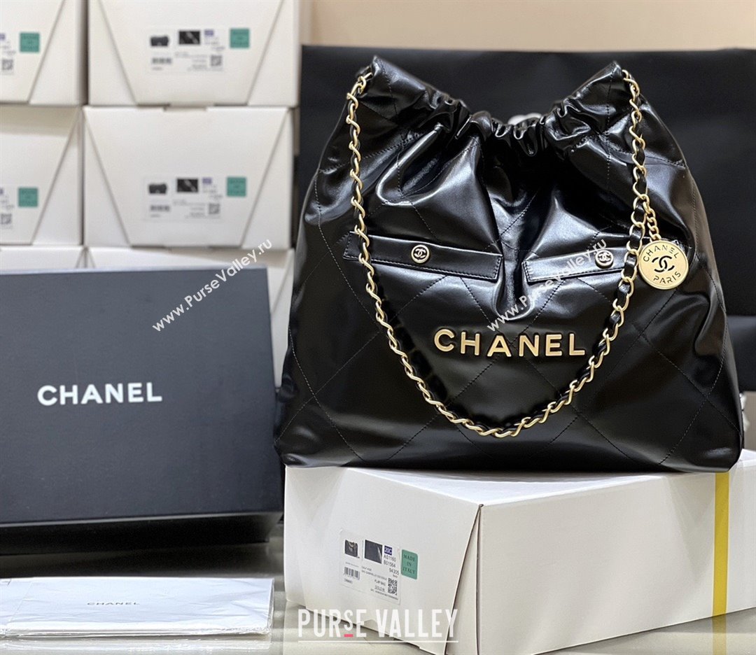 Chanel 22 Bag with Pockets in Shiny Calfskin AS3261 Black 2025 Top Quality (SHUNY-25081814)