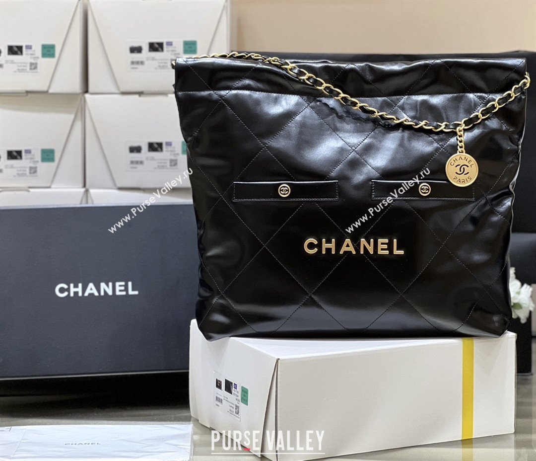 Chanel 22 Bag with Pockets in Shiny Calfskin AS3261 Black 2025 Top Quality (SHUNY-25081814)