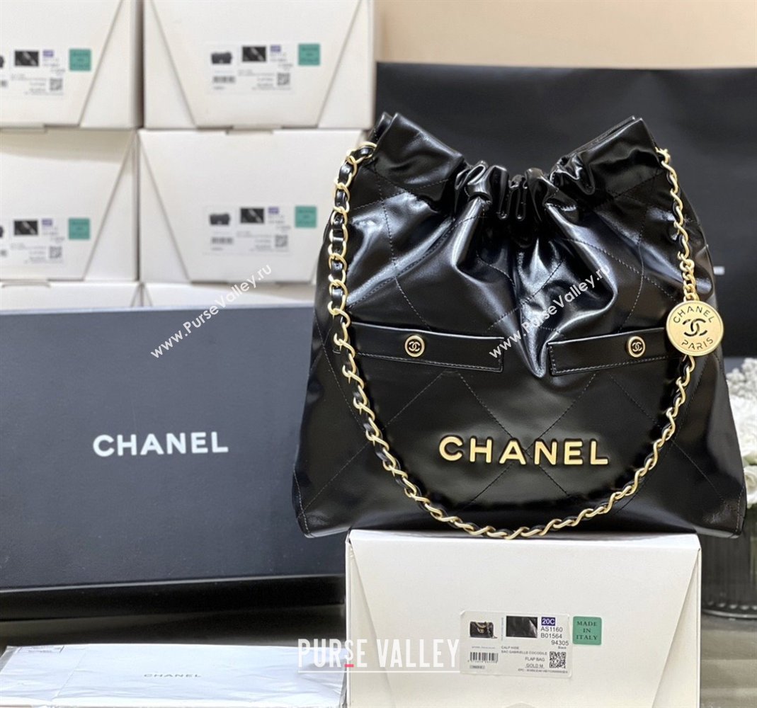 Chanel 22 Small Bag with Pockets in Shiny Calfskin AS3260 Black 2025 Top Quality (SHUNY-25081813)