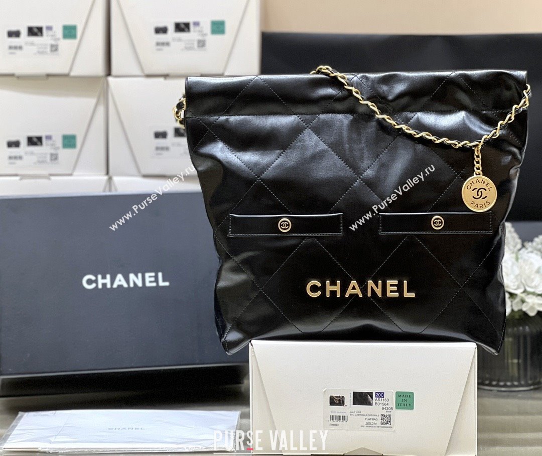 Chanel 22 Small Bag with Pockets in Shiny Calfskin AS3260 Black 2025 Top Quality (SHUNY-25081813)