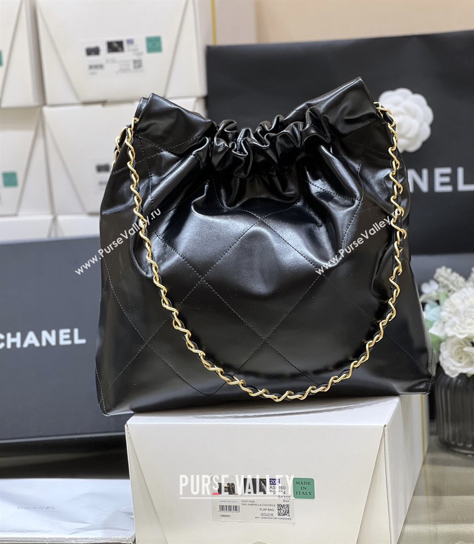 Chanel 22 Small Bag with Pockets in Shiny Calfskin AS3260 Black 2025 Top Quality (SHUNY-25081813)