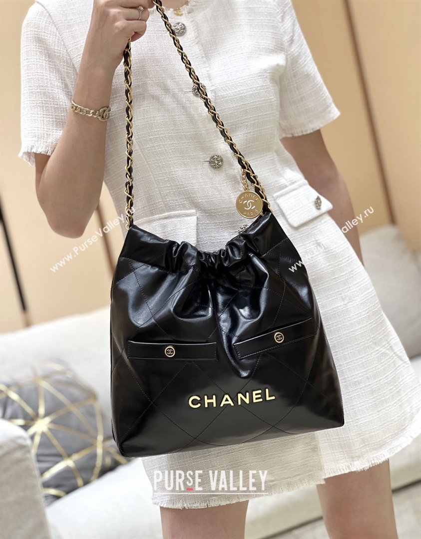 Chanel 22 Small Bag with Pockets in Shiny Calfskin AS3260 Black 2025 Top Quality (SHUNY-25081813)