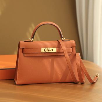 Hermes Mini Kelly II Handbag in Original Epsom Leather Classic Orange/Gold (Full Handmade) (AYA-25081819)