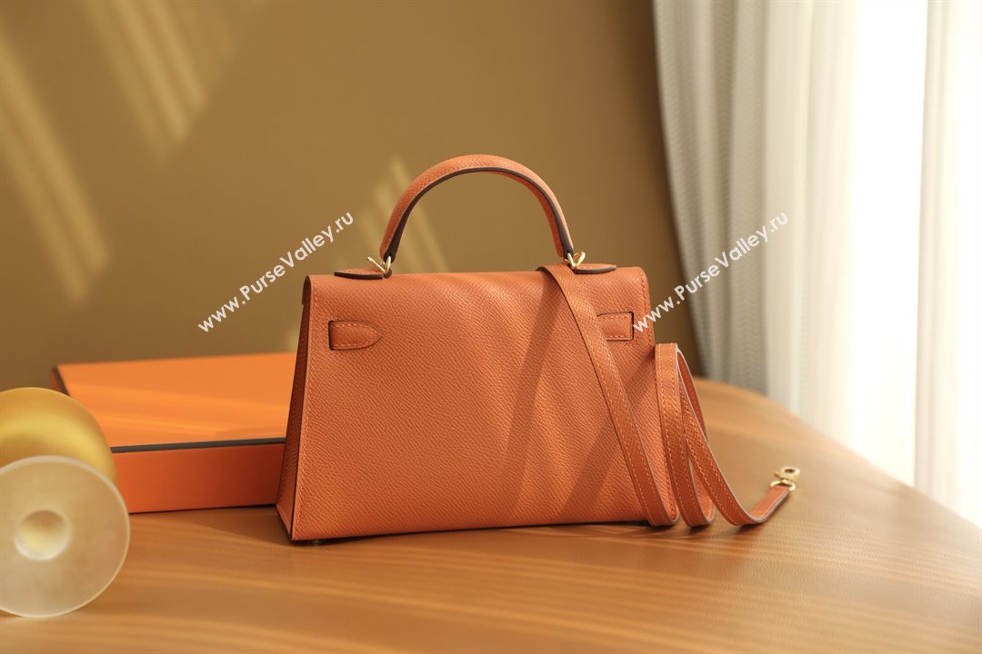 Hermes Mini Kelly II Handbag in Original Epsom Leather Classic Orange/Gold (Full Handmade) (AYA-25081819)