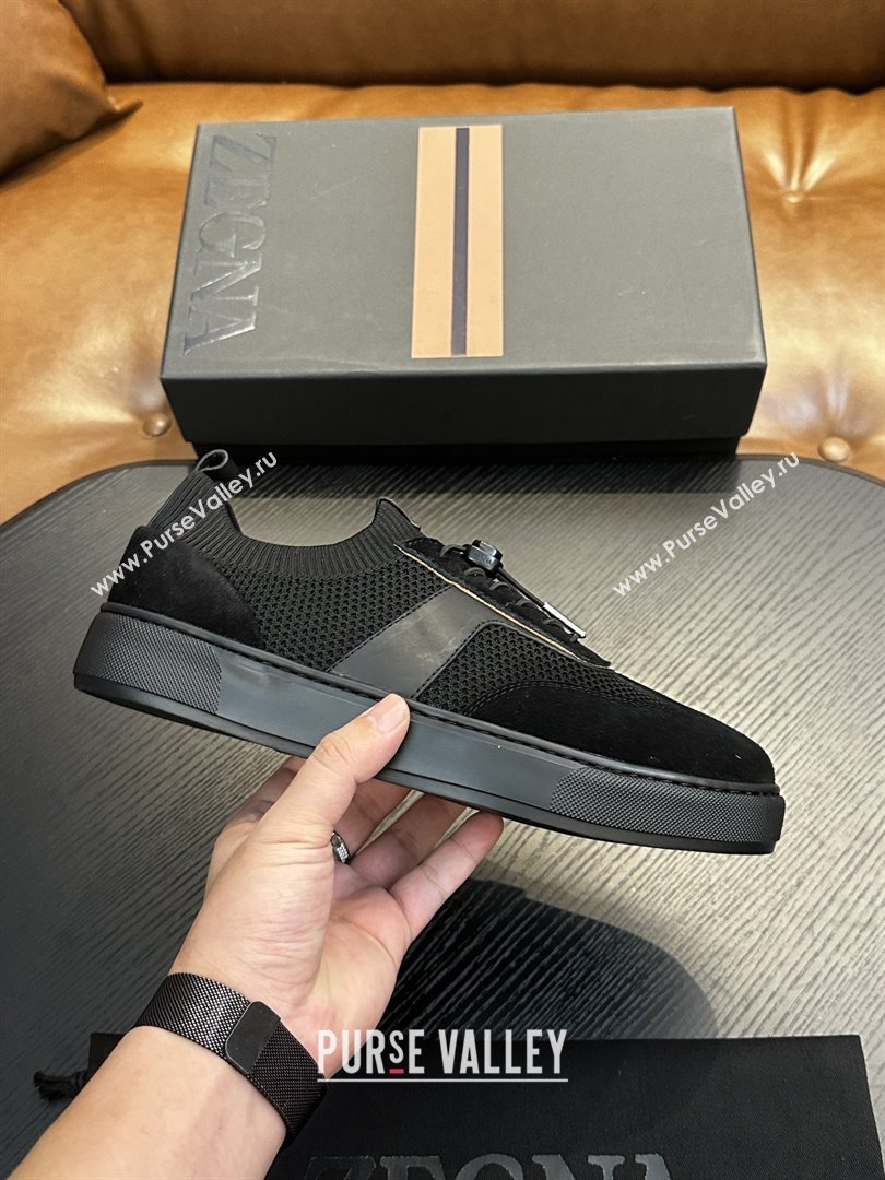Zegna Mesh Suede Mens Sneakers Z81905 Black 2025 (SHH-25081914)