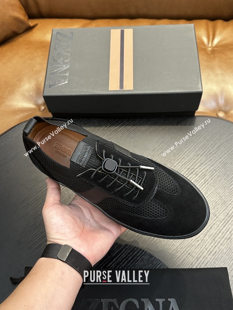 Zegna Mesh Suede Mens Sneakers Z81905 Black 2025 (SHH-25081914)
