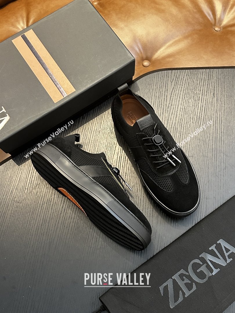Zegna Mesh Suede Mens Sneakers Z81905 Black 2025 (SHH-25081914)