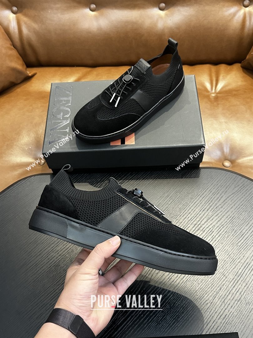 Zegna Mesh Suede Mens Sneakers Z81905 Black 2025 (SHH-25081914)