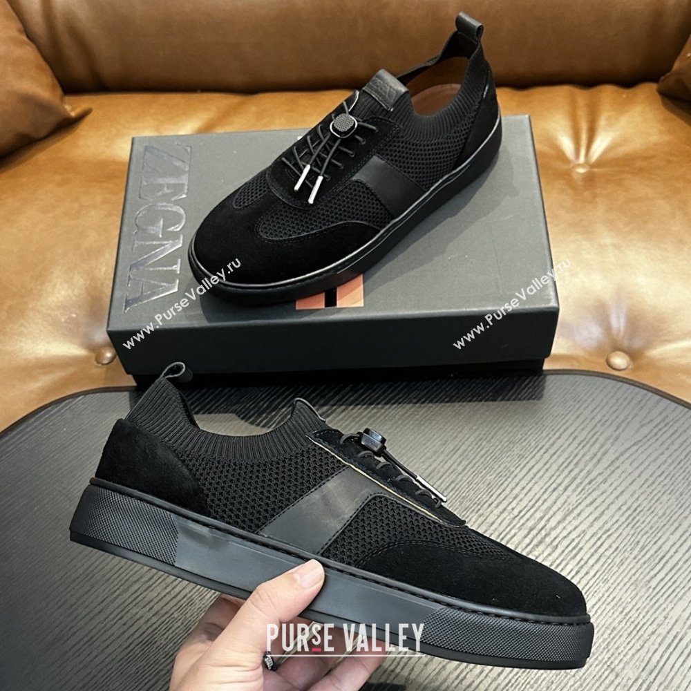 Zegna Mesh Suede Mens Sneakers Z81905 Black 2025 (SHH-25081914)