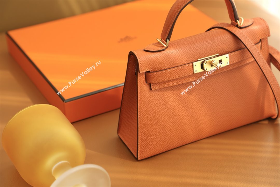 Hermes Mini Kelly II Handbag in Original Epsom Leather Classic Orange/Gold (Full Handmade) (AYA-25081819)