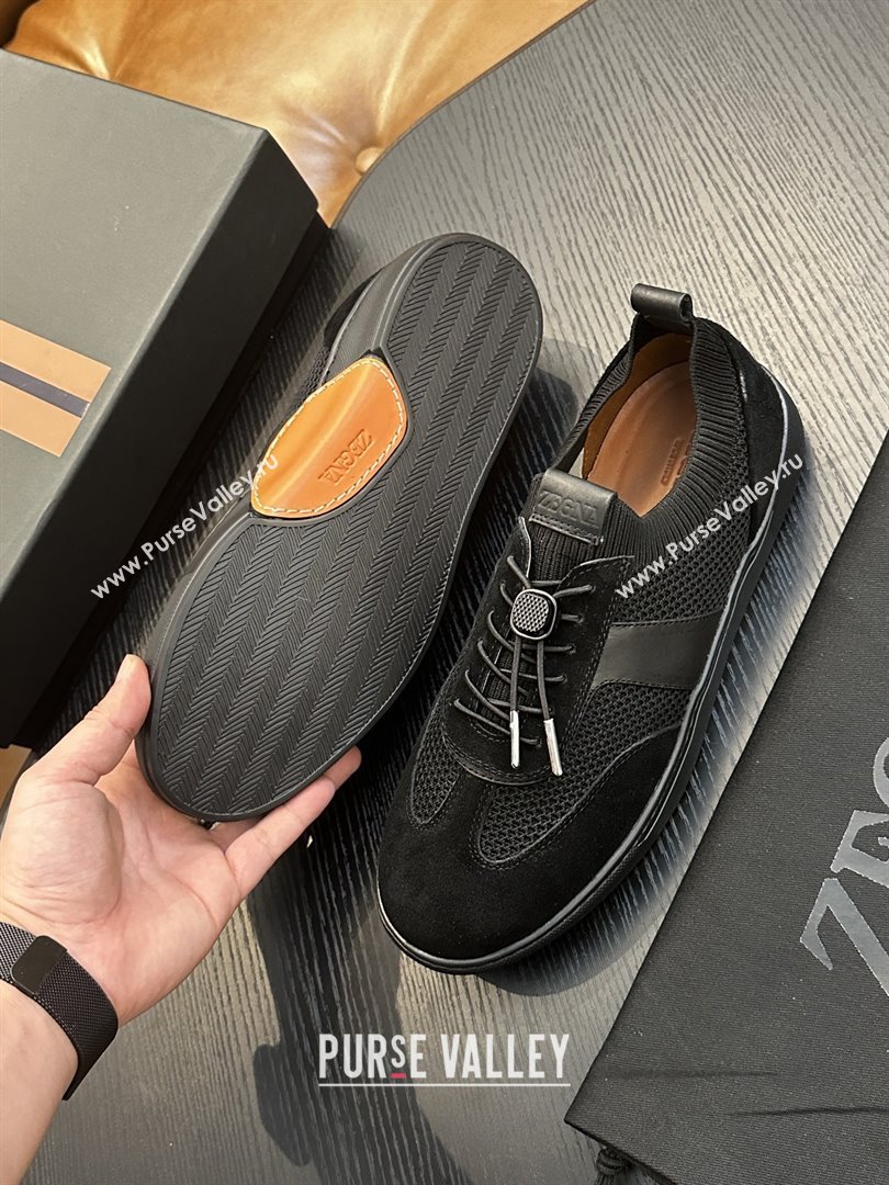 Zegna Mesh Suede Mens Sneakers Z81905 Black 2025 (SHH-25081914)