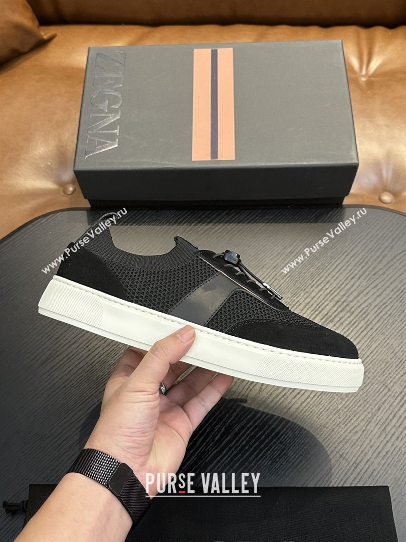 Zegna Mesh Suede Mens Sneakers Z81906 Black 02 2025 (SHH-25081915)