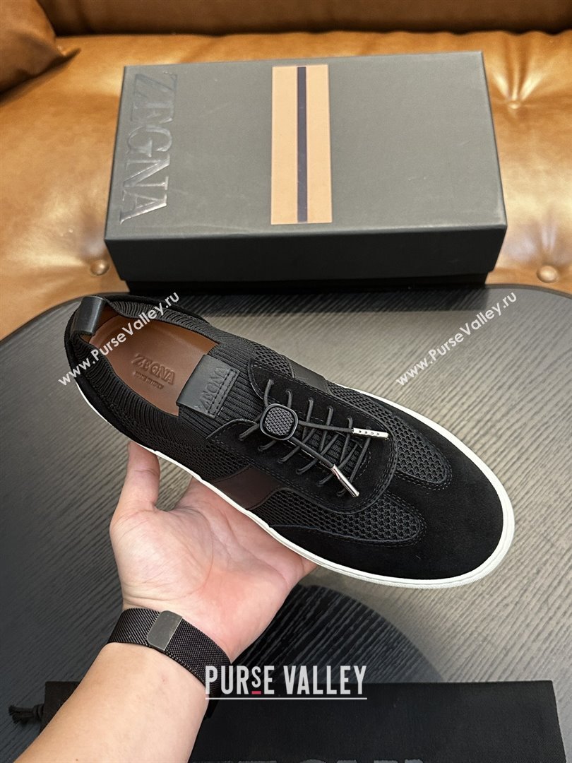 Zegna Mesh Suede Mens Sneakers Z81906 Black 02 2025 (SHH-25081915)