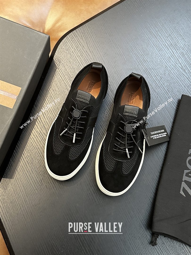 Zegna Mesh Suede Mens Sneakers Z81906 Black 02 2025 (SHH-25081915)