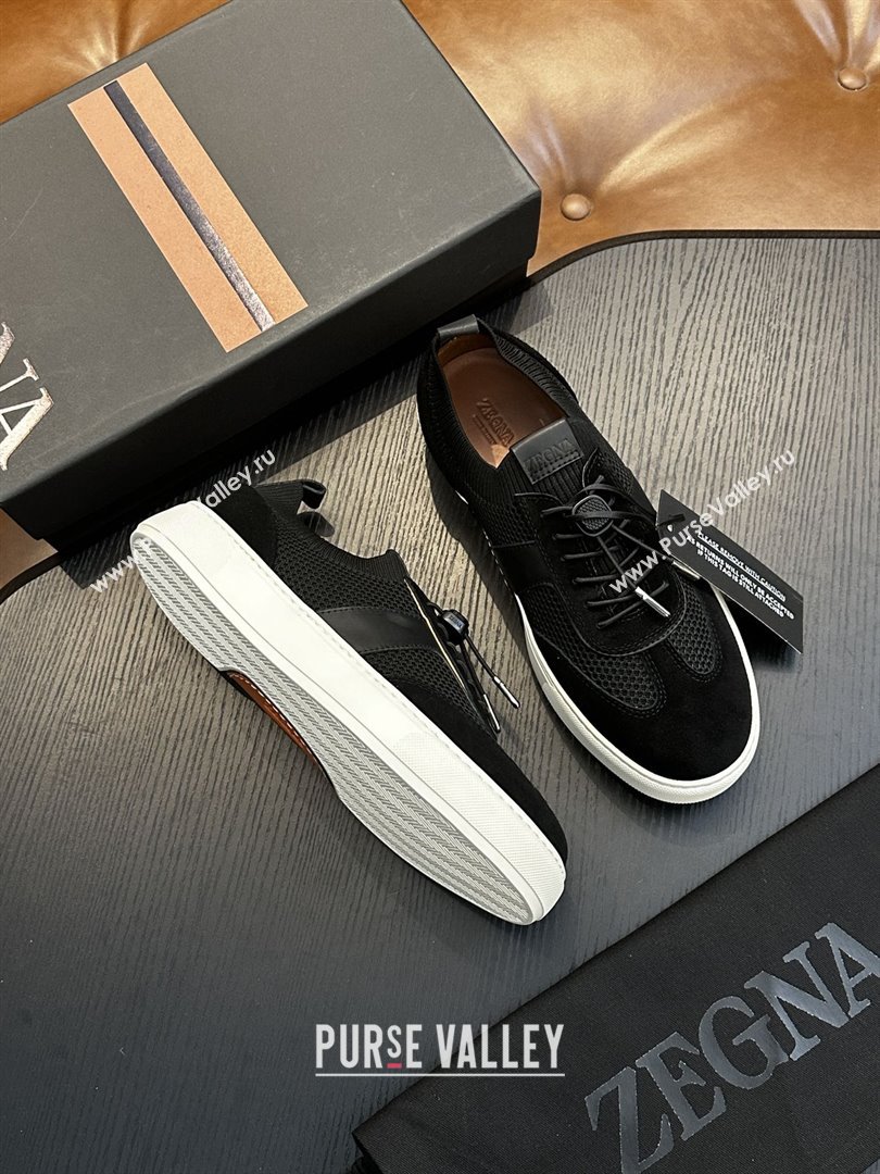 Zegna Mesh Suede Mens Sneakers Z81906 Black 02 2025 (SHH-25081915)