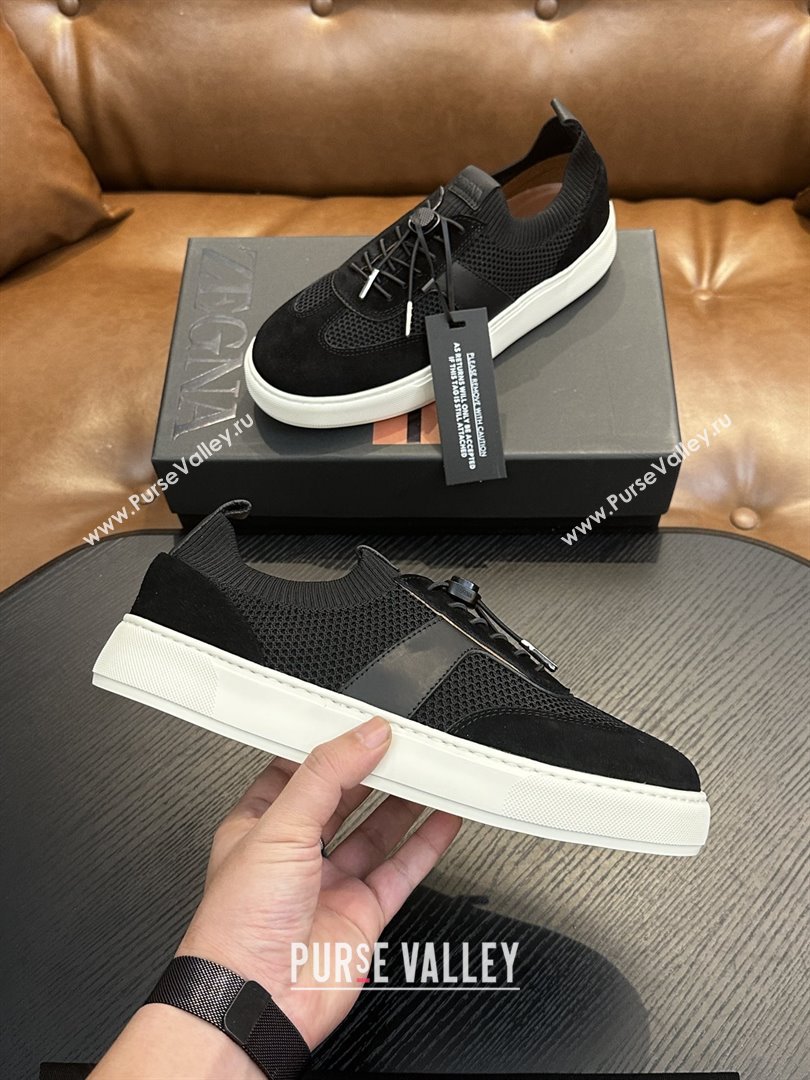 Zegna Mesh Suede Mens Sneakers Z81906 Black 02 2025 (SHH-25081915)