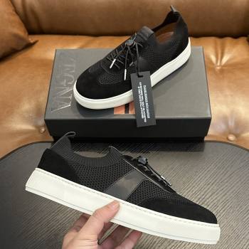 Zegna Mesh Suede Mens Sneakers Z81906 Black 02 2025 (SHH-25081915)