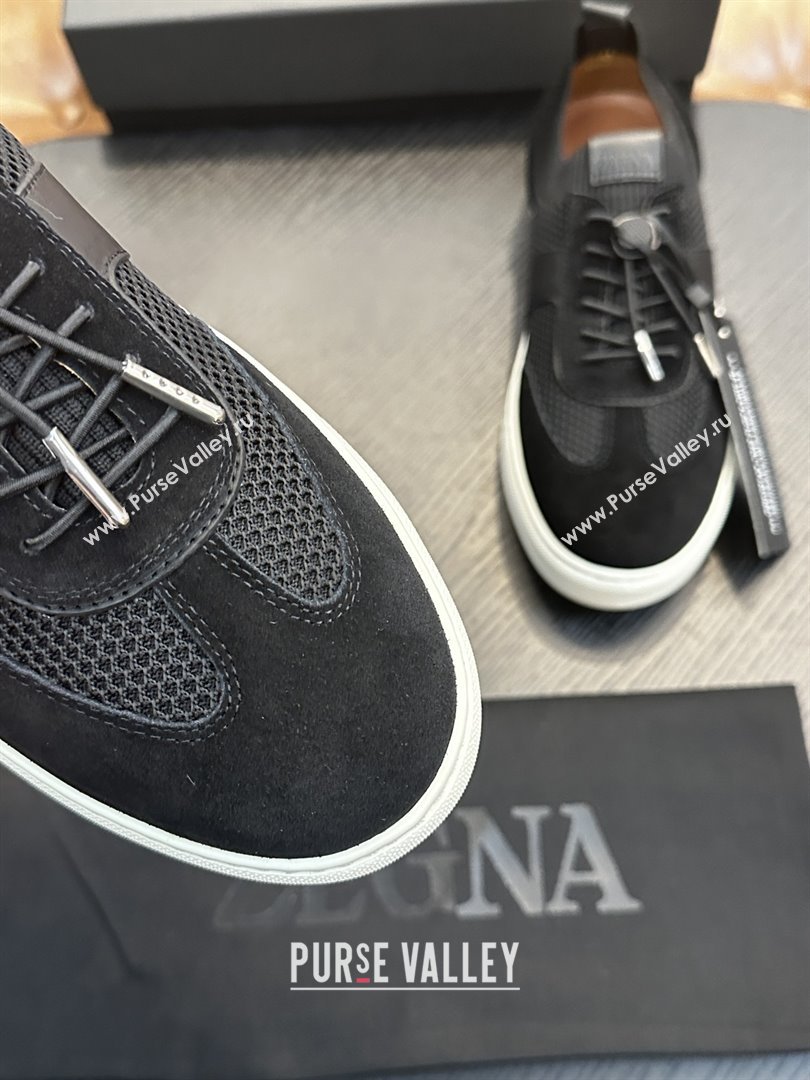 Zegna Mesh Suede Mens Sneakers Z81906 Black 02 2025 (SHH-25081915)