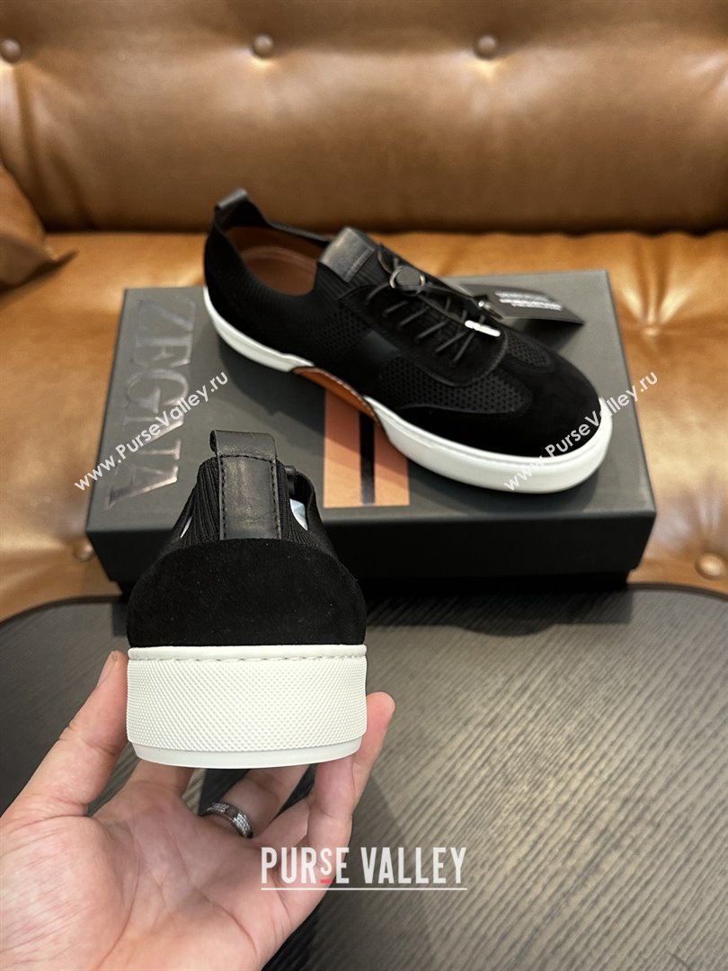 Zegna Mesh Suede Mens Sneakers Z81906 Black 02 2025 (SHH-25081915)