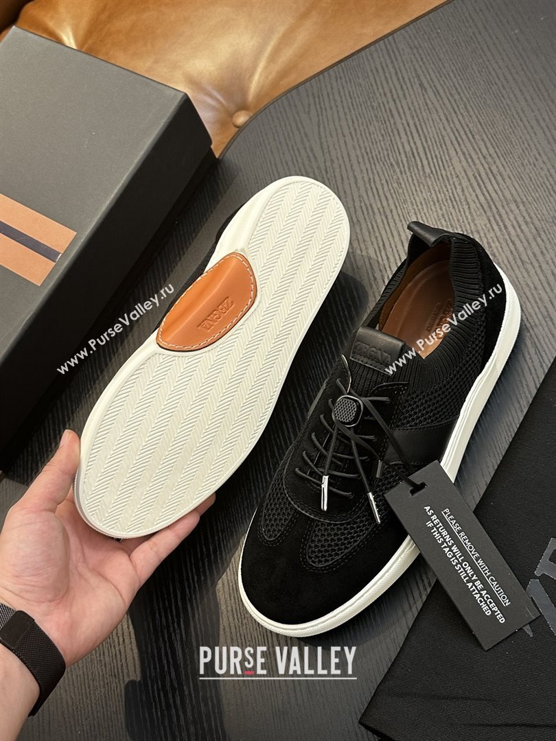 Zegna Mesh Suede Mens Sneakers Z81906 Black 02 2025 (SHH-25081915)