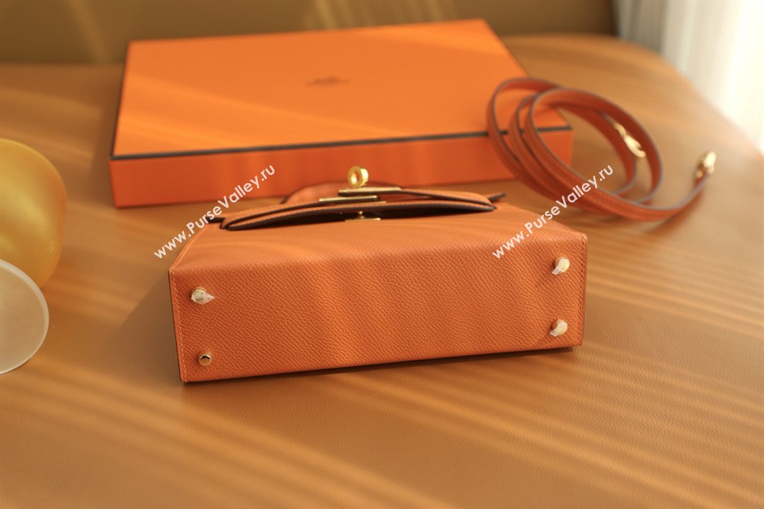 Hermes Mini Kelly II Handbag in Original Epsom Leather Classic Orange/Gold (Full Handmade) (AYA-25081819)