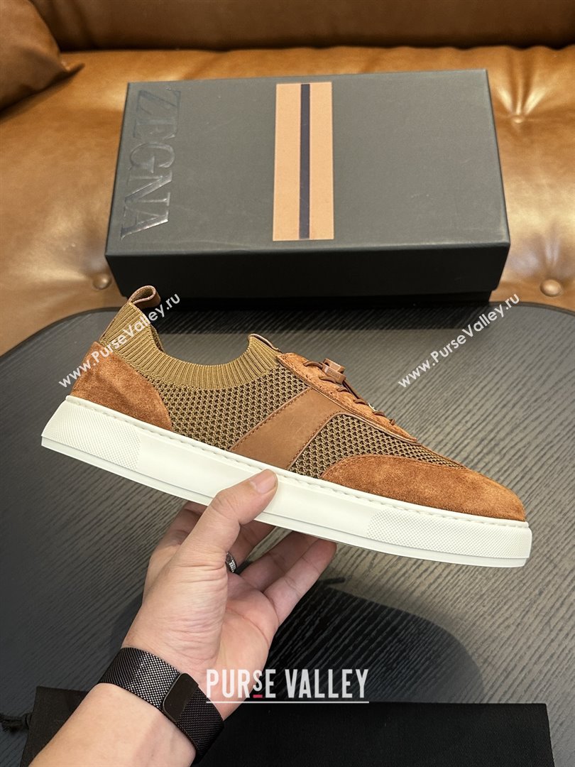 Zegna Mesh Suede Mens Sneakers Z81902 Brown 2025 (SHH-25081912)