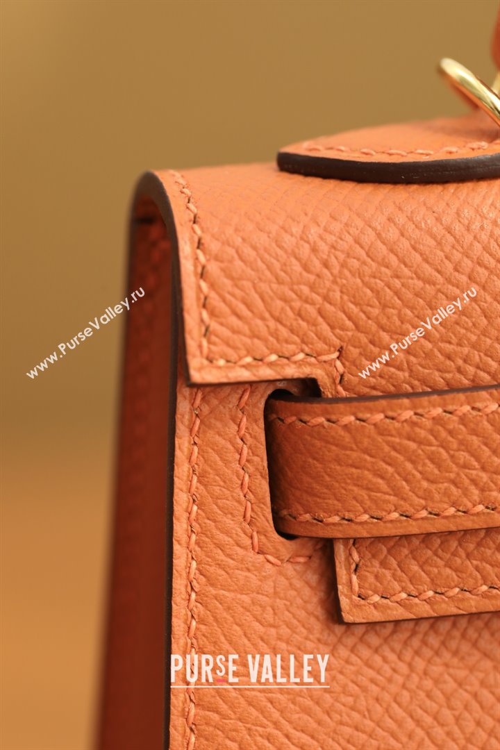 Hermes Mini Kelly II Handbag in Original Epsom Leather Classic Orange/Gold (Full Handmade) (AYA-25081819)