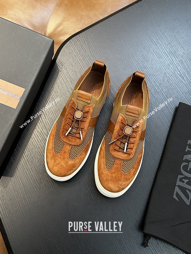 Zegna Mesh Suede Mens Sneakers Z81902 Brown 2025 (SHH-25081912)