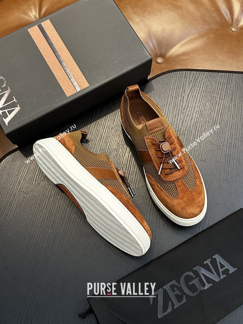 Zegna Mesh Suede Mens Sneakers Z81902 Brown 2025 (SHH-25081912)