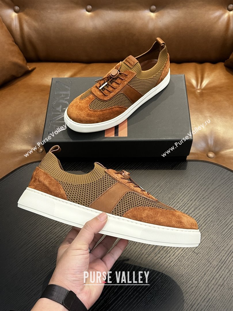Zegna Mesh Suede Mens Sneakers Z81902 Brown 2025 (SHH-25081912)