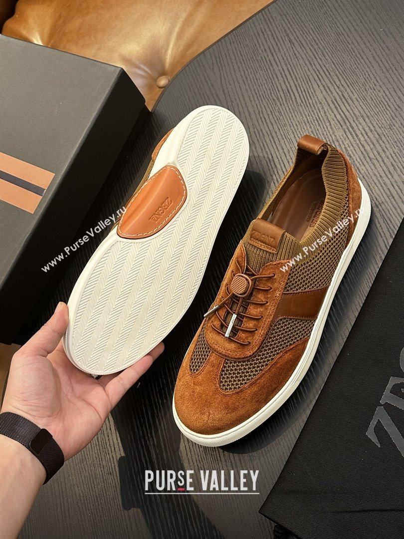 Zegna Mesh Suede Mens Sneakers Z81902 Brown 2025 (SHH-25081912)