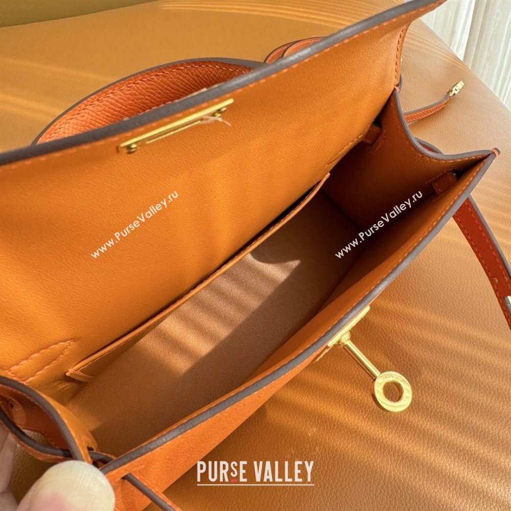 Hermes Mini Kelly II Handbag in Original Epsom Leather Classic Orange/Gold (Full Handmade) (AYA-25081819)