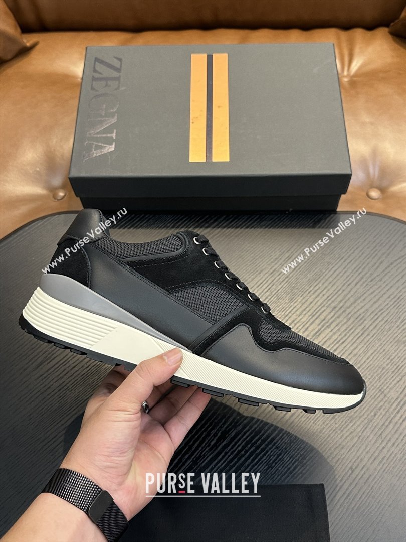 Zegna Mesh Calfskin Mens Sneakers Z81907 Black 2025 (SHH-25081916)