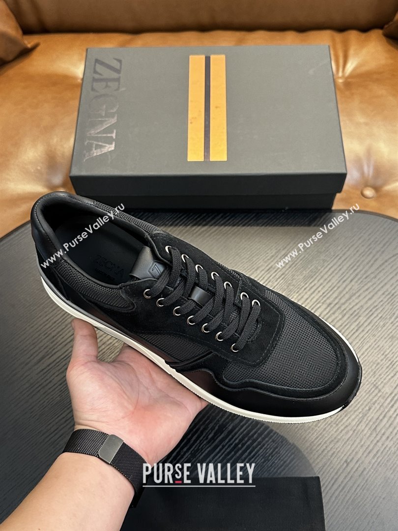 Zegna Mesh Calfskin Mens Sneakers Z81907 Black 2025 (SHH-25081916)