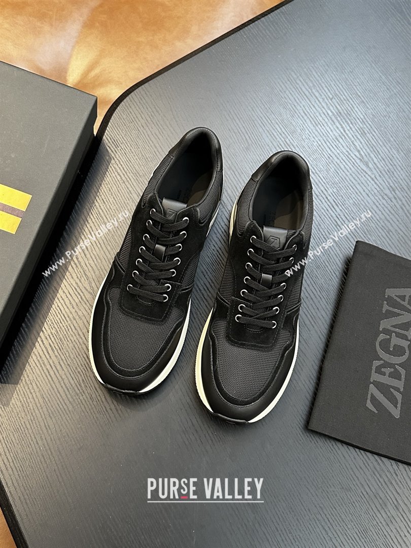 Zegna Mesh Calfskin Mens Sneakers Z81907 Black 2025 (SHH-25081916)