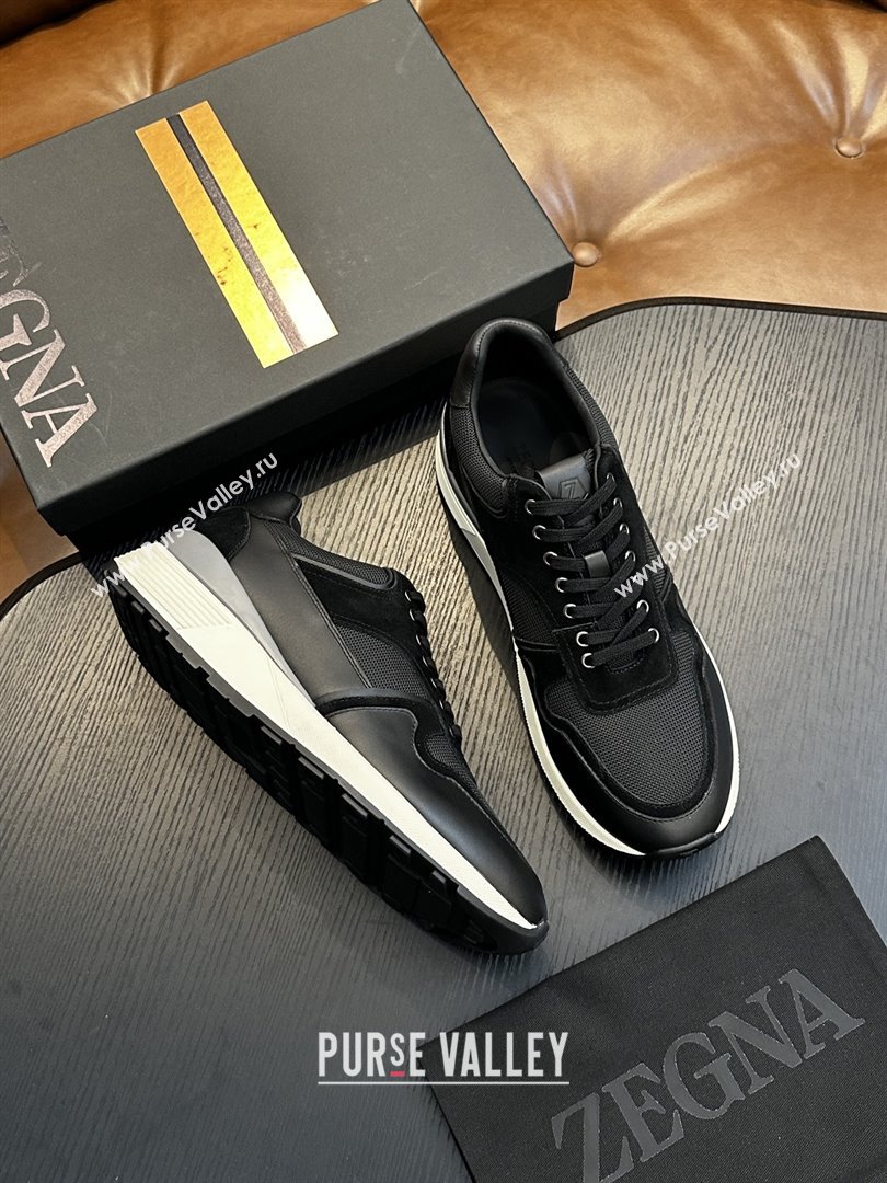 Zegna Mesh Calfskin Mens Sneakers Z81907 Black 2025 (SHH-25081916)