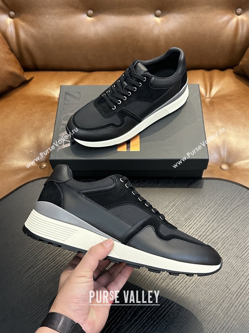 Zegna Mesh Calfskin Mens Sneakers Z81907 Black 2025 (SHH-25081916)