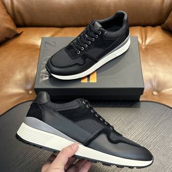 Zegna Mesh Calfskin Mens Sneakers Z81907 Black 2025 (SHH-25081916)