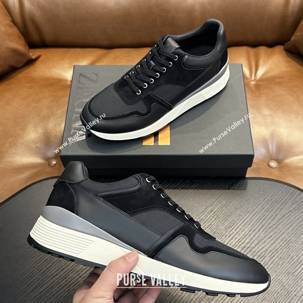 Zegna Mesh Calfskin Mens Sneakers Z81907 Black 2025 (SHH-25081916)