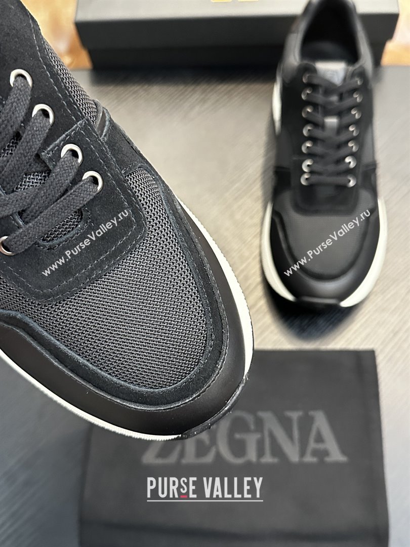 Zegna Mesh Calfskin Mens Sneakers Z81907 Black 2025 (SHH-25081916)