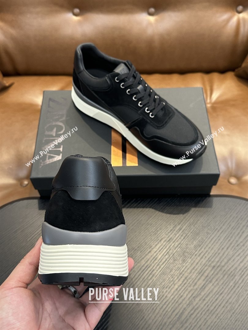 Zegna Mesh Calfskin Mens Sneakers Z81907 Black 2025 (SHH-25081916)