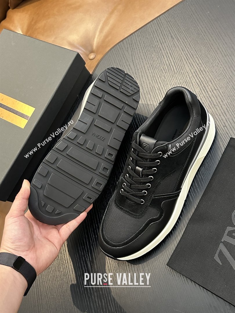 Zegna Mesh Calfskin Mens Sneakers Z81907 Black 2025 (SHH-25081916)