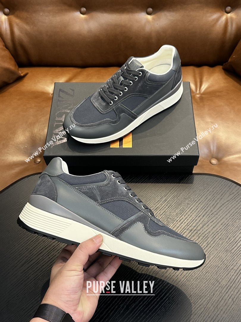 Zegna Mesh Calfskin Mens Sneakers Z81908 Grey 2025 (SHH-25081917)
