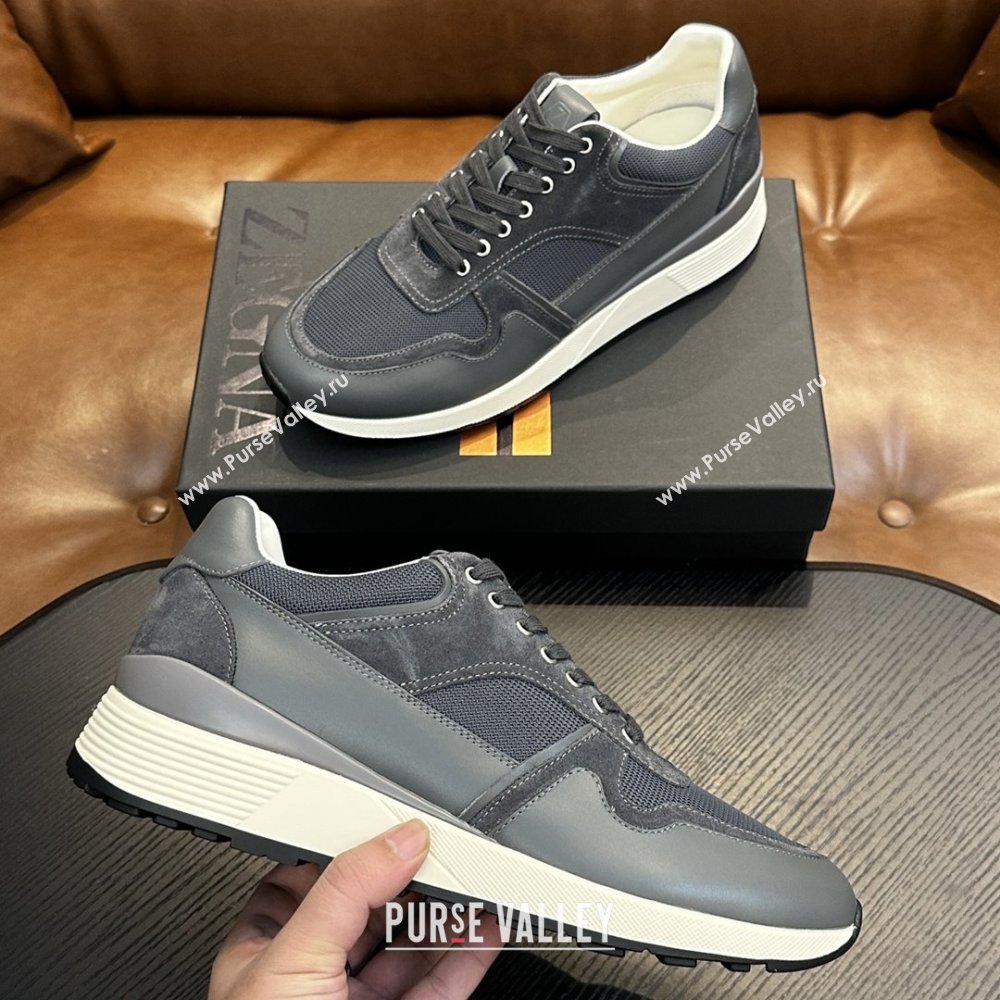 Zegna Mesh Calfskin Mens Sneakers Z81908 Grey 2025 (SHH-25081917)