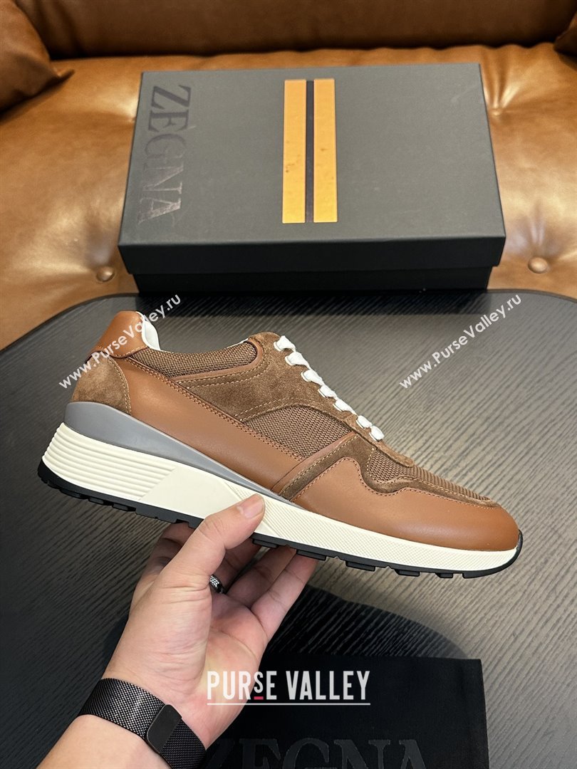 Zegna Mesh Calfskin Mens Sneakers Z81909 Brown 2025 (SHH-25081918)