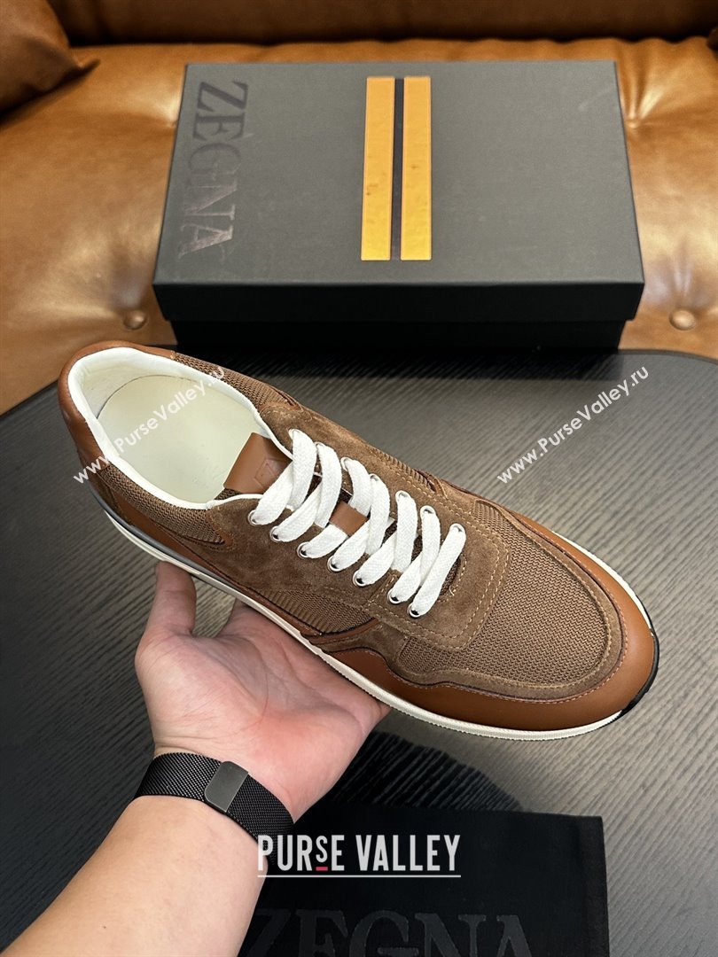 Zegna Mesh Calfskin Mens Sneakers Z81909 Brown 2025 (SHH-25081918)