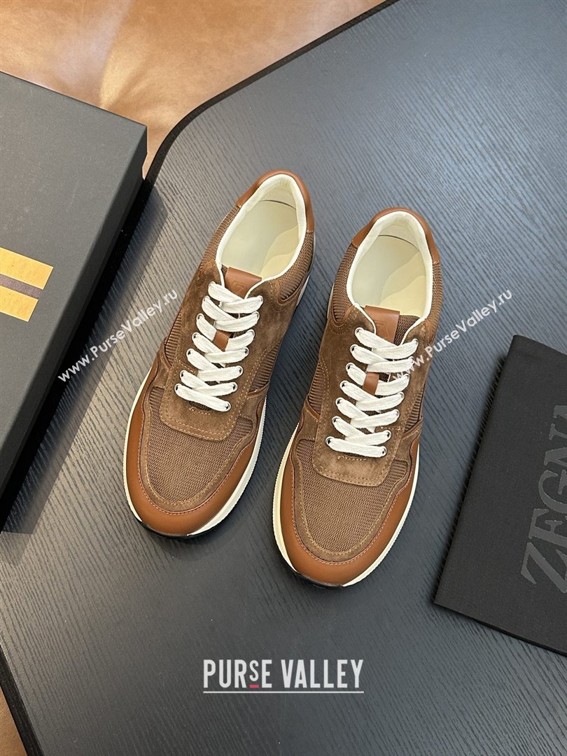 Zegna Mesh Calfskin Mens Sneakers Z81909 Brown 2025 (SHH-25081918)