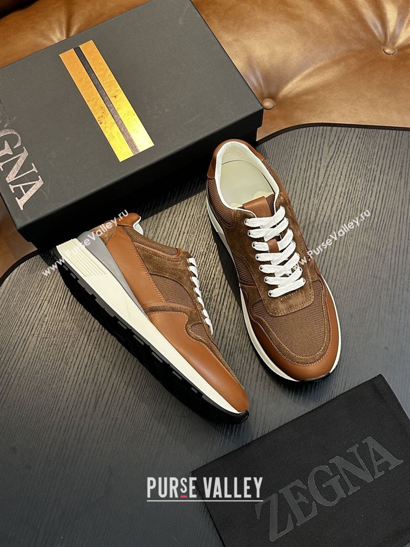 Zegna Mesh Calfskin Mens Sneakers Z81909 Brown 2025 (SHH-25081918)