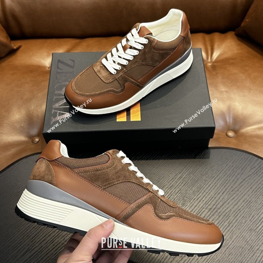 Zegna Mesh Calfskin Mens Sneakers Z81909 Brown 2025 (SHH-25081918)